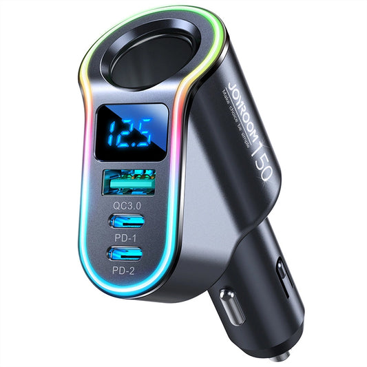 Autojen laturi Joyroom JR-CL21, 150W, 3A, 1 x Tupakansytyttimen jatke - 1 x USB-A - 2 x USB-C, Musta