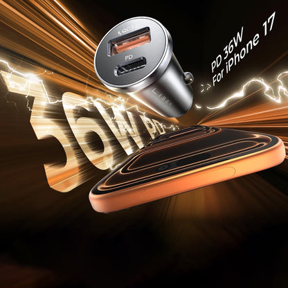 Lisen Auto Laturi, 36W, 3A, 1 x USB-A - 1 x USB-C, Musta YL0223090002