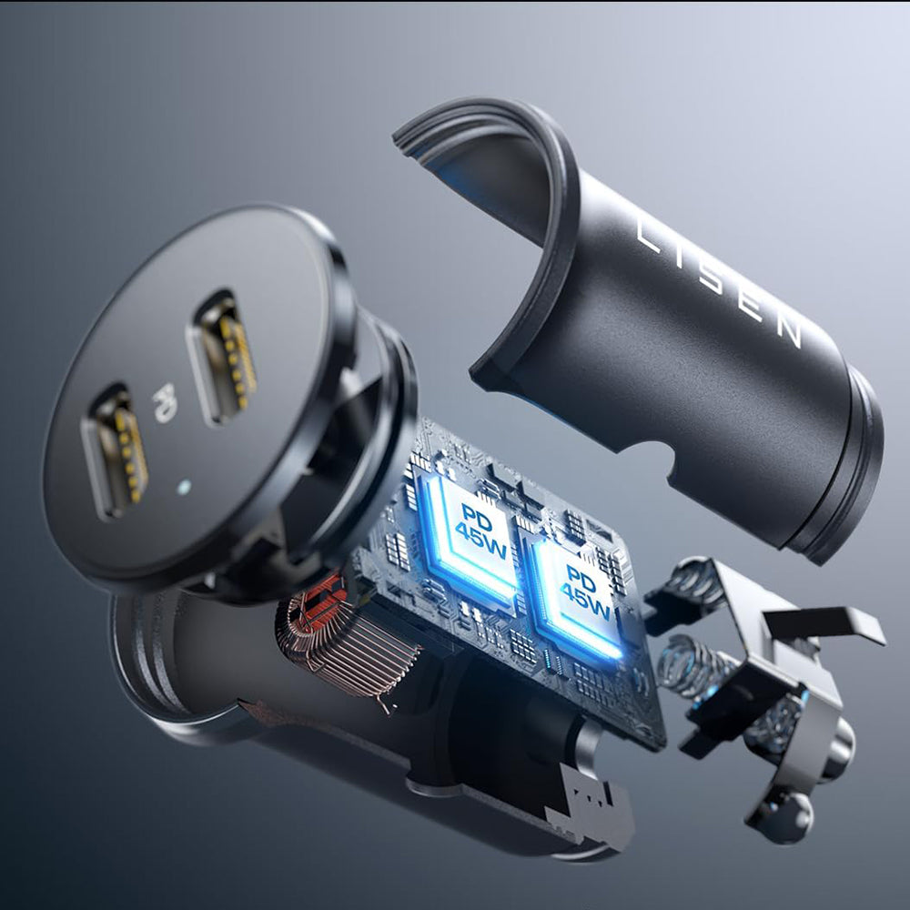 Lisen Autolaturi, 45W, 3A, 2 x USB-C, Musta YL0223080007