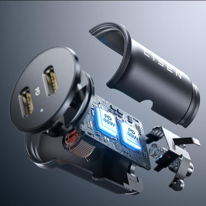 Lisen Autolaturi, 45W, 3A, 2 x USB-C, Musta YL0223080007