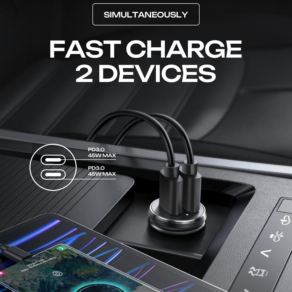 Lisen Autolaturi, 45W, 3A, 2 x USB-C, Musta YL0223080007