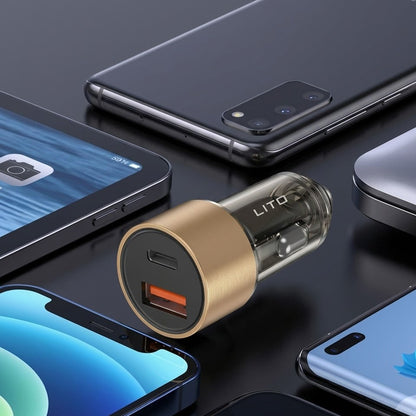 Lito IN-C04 Autolaturi, 52W, 3A, 1 x USB-A - 1 x USB-C, Musta