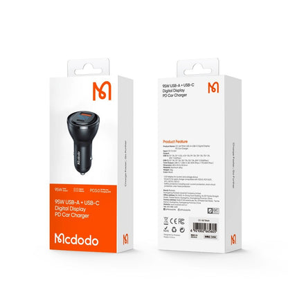 Autojen laturi McDodo CC-5670 Display, 95W, 5A, 1 x USB-A - 1 x USB-C, Musta