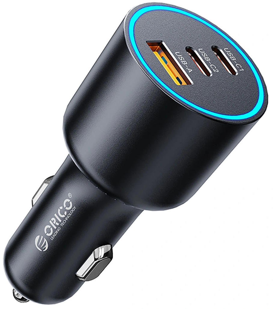 Orico HyperDrive autolaturi, 165W, 5A, 1 x USB-A - 2 x USB-C, Musta