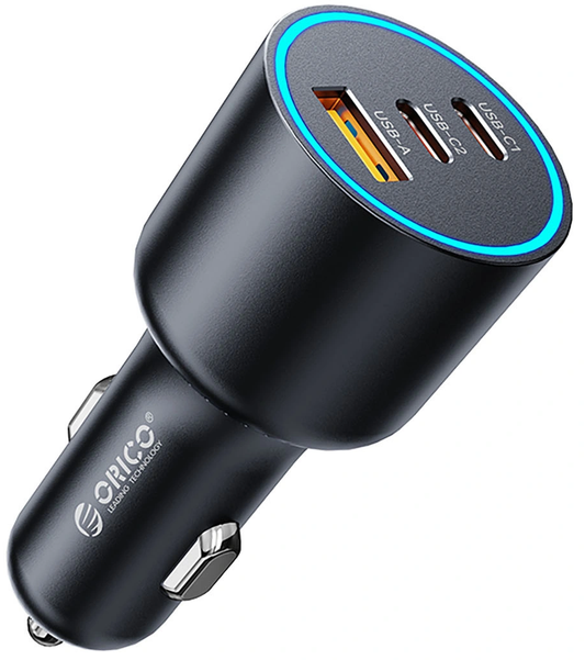 Orico HyperDrive autolaturi, 165W, 5A, 1 x USB-A - 2 x USB-C, Musta