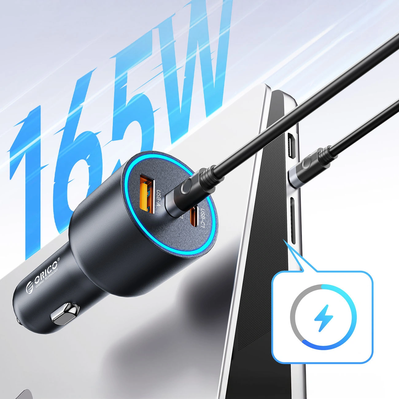 Orico HyperDrive autolaturi, 165W, 5A, 1 x USB-A - 2 x USB-C, Musta