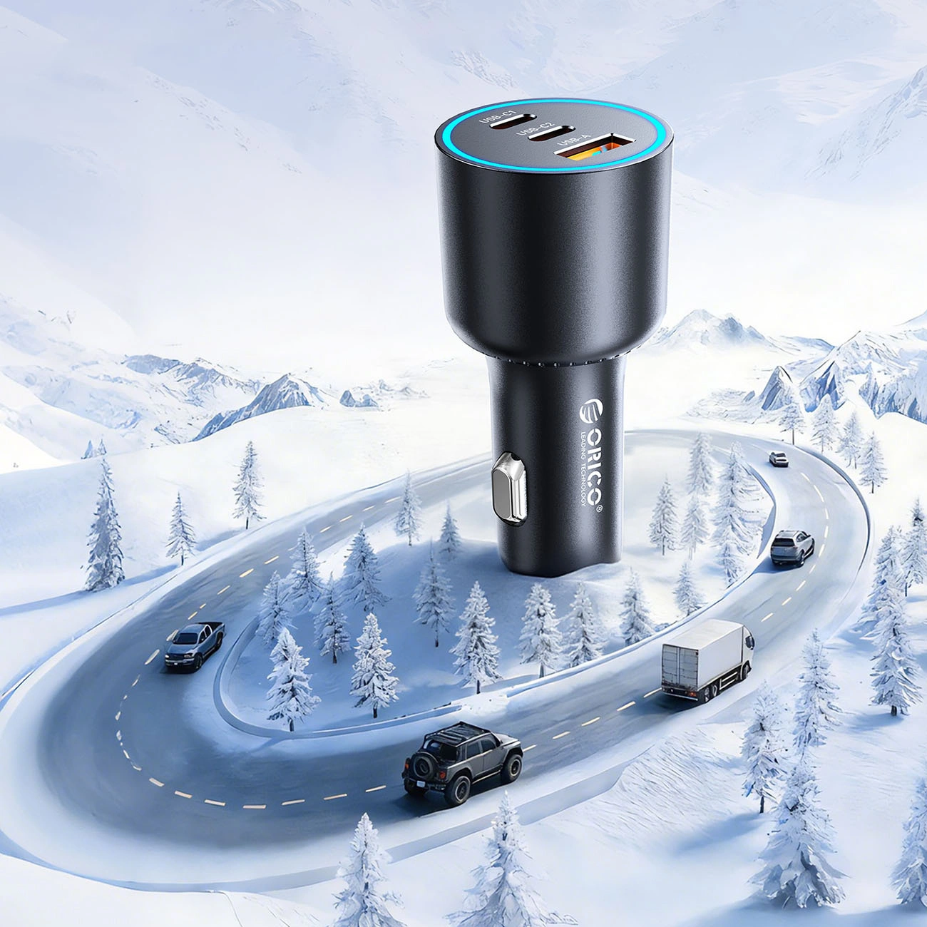 Orico HyperDrive autolaturi, 165W, 5A, 1 x USB-A - 2 x USB-C, Musta