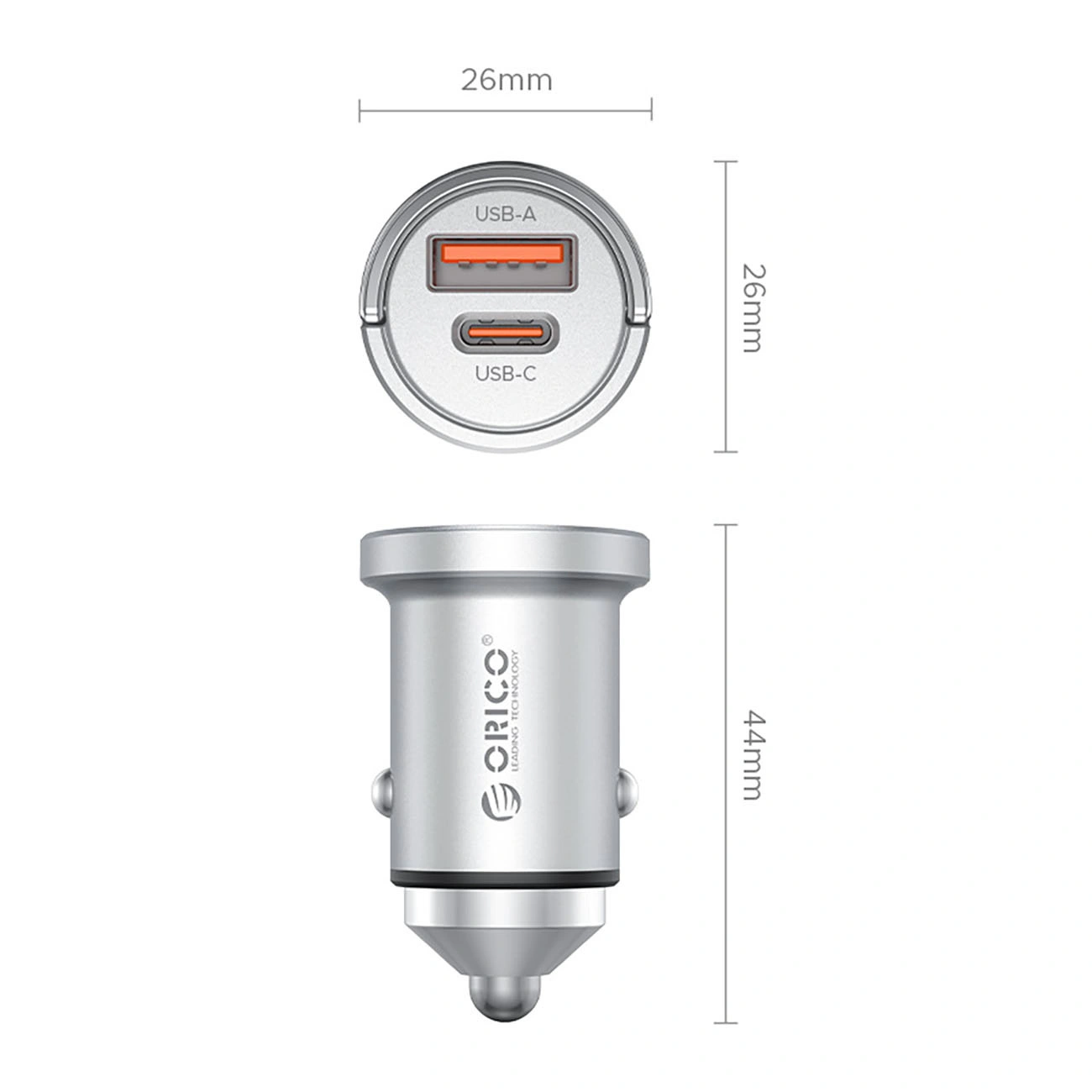 Orico MiniRing Pro autolaturi, 45W, 3A, 1 x USB-A - 1 x USB-C, hopea