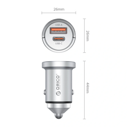Orico MiniRing Pro autolaturi, 45W, 3A, 1 x USB-A - 1 x USB-C, hopea
