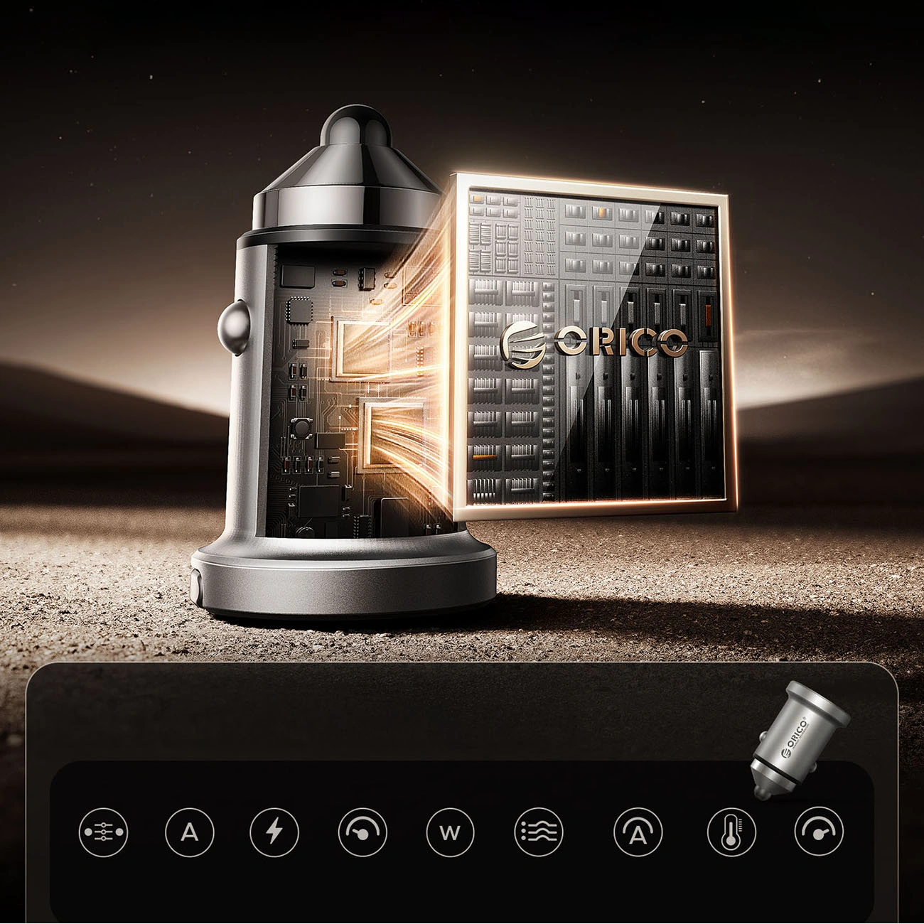 Orico MiniRing Pro autolaturi, 45W, 3A, 1 x USB-A - 1 x USB-C, hopea