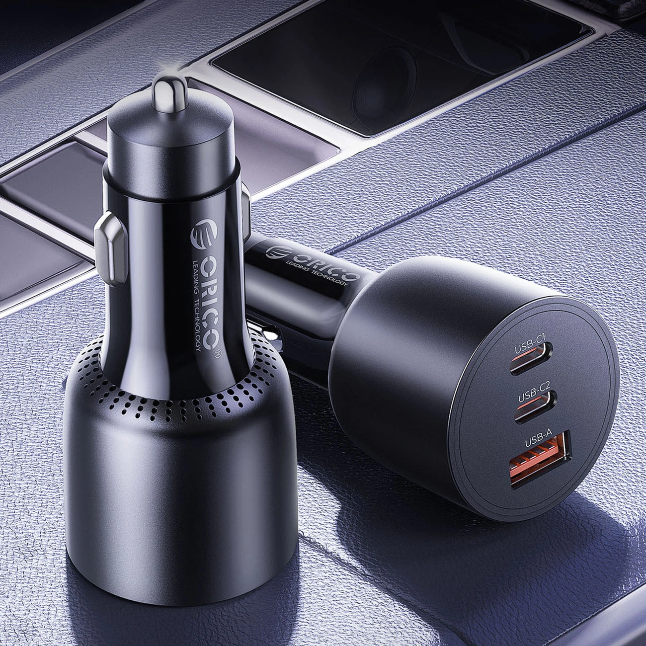 Orico PowerLink autolaturi, 165W, 5A, 1 x USB-A - 2 x USB-C, Musta