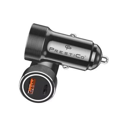Prestico K2A Car Charger, 20W, 3A, 1 x USB-A - 1 x USB-C, Black