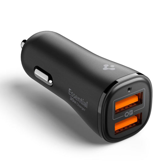 Spigen EV302 Essential -autolaturi, 30W, 3A, 2 x USB-A, Musta