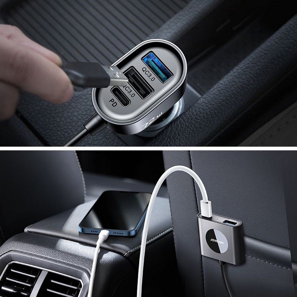 Autojen laturi Joyroom JR-CL05, 72W, 3A, 2 x USB-C - 3 x USB-A, Musta