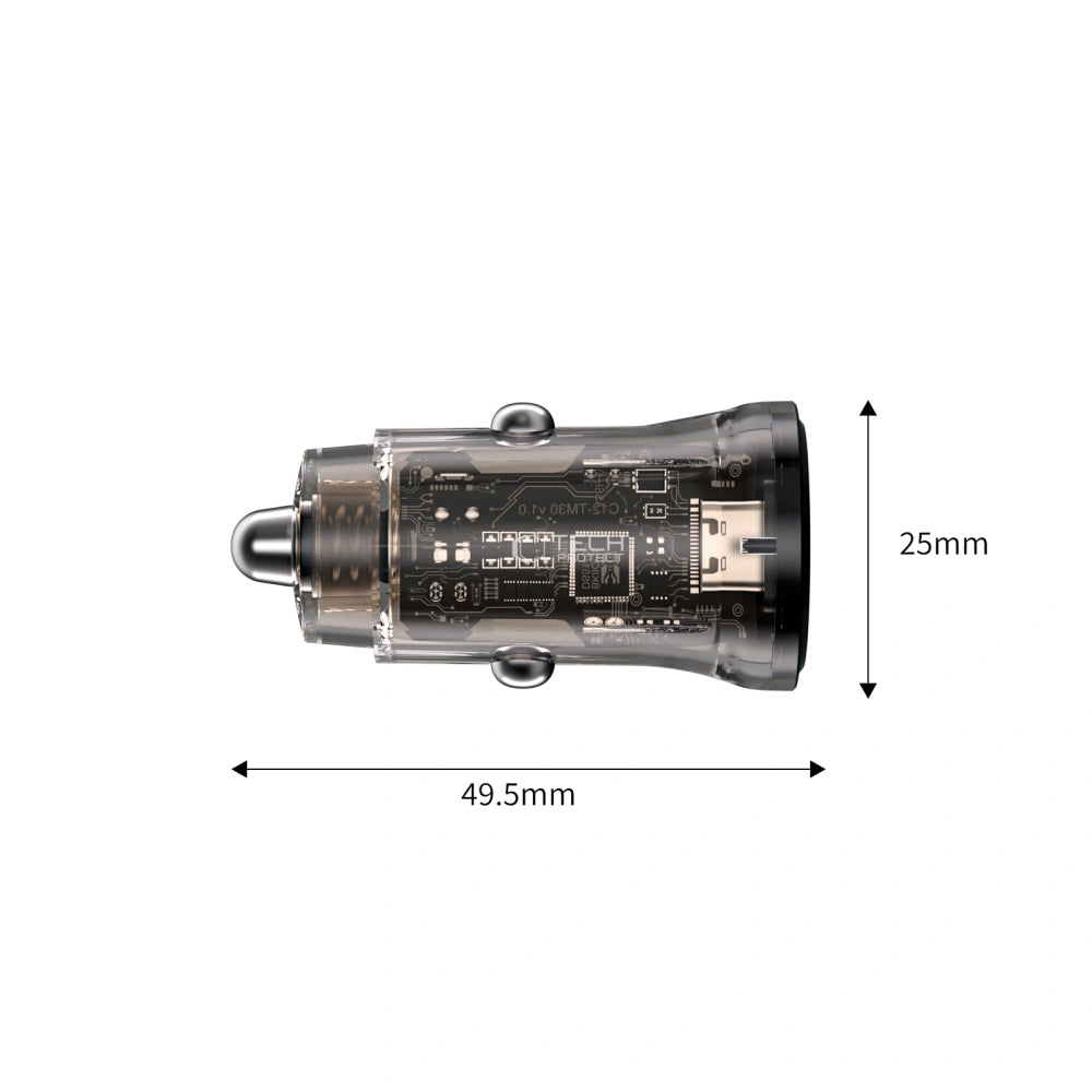 Tech-Protect CC01 Car Charger, 30W, 3A, 1 x USB-A - 1 x USB-C, Black