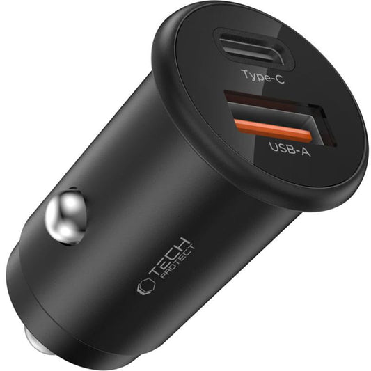 Auto Tech-Protect CC02 -laturi, 35W, 3A, 1 x USB-A - 1 x USB-C, Musta