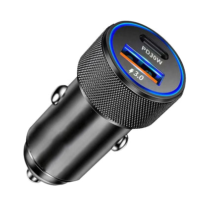 Auto Techsuit C2 VoltDuo -laturi, 30W, 3A, 1 x USB-A - 1 x USB-C, Musta