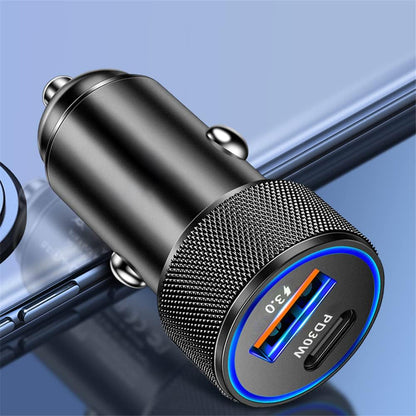 Auto Techsuit C2 VoltDuo -laturi, 30W, 3A, 1 x USB-A - 1 x USB-C, Musta