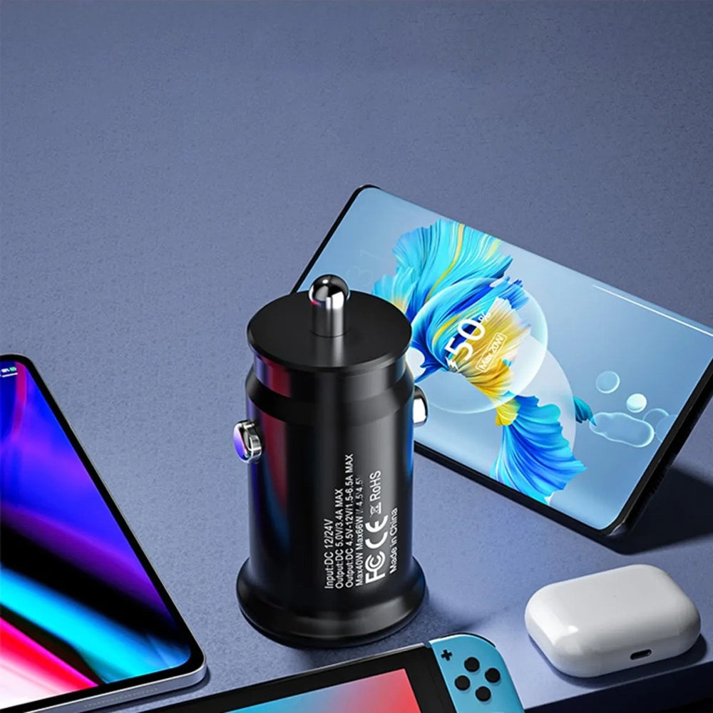 Autolaturi Techsuit C4 MiniFuseX, 20W, 3A, 1 x USB-A - 1 x USB-C, Musta