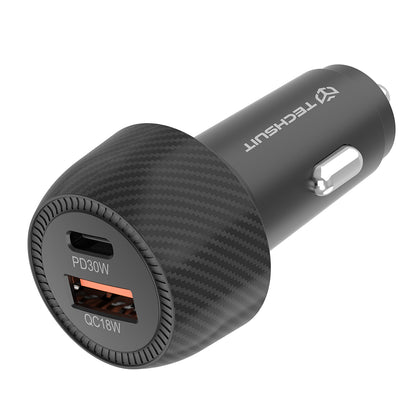 Auto Techsuit C7 CarbonVolt -laturi, 48W, 3A, 1 x USB-A - 1 x USB-C, Musta