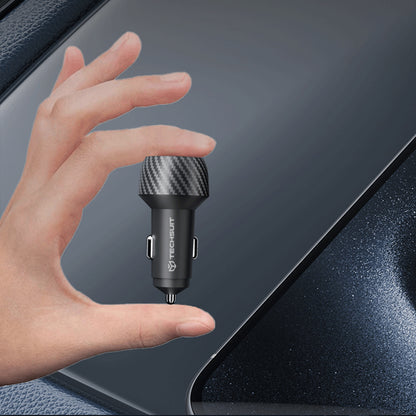 Auto Techsuit C7 CarbonVolt -laturi, 48W, 3A, 1 x USB-A - 1 x USB-C, Musta