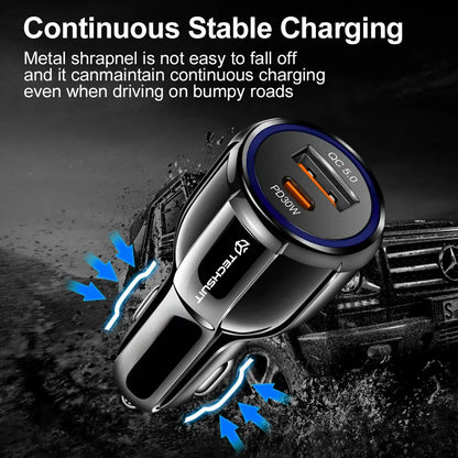 Auto Techsuit TE-022 Premium -autolaturi, 60W, 3A, 1 x USB-A - 1 x USB-C, Musta