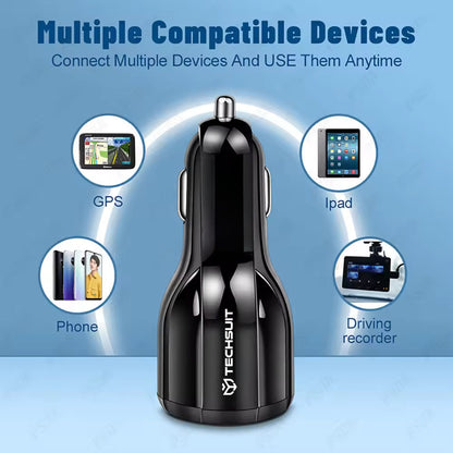 Auto Techsuit TE-022 Premium -autolaturi, 60W, 3A, 1 x USB-A - 1 x USB-C, Musta