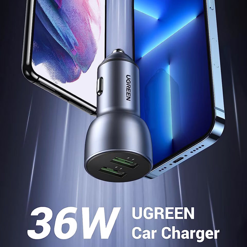 Autolaturi UGREEN CD213, 36W, 3A, 2 x USB-A, harmaa 