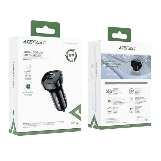 Autojen laturi Acefast B4, 66W, 3A, 1 x USB-A - 1 x USB-C, Musta