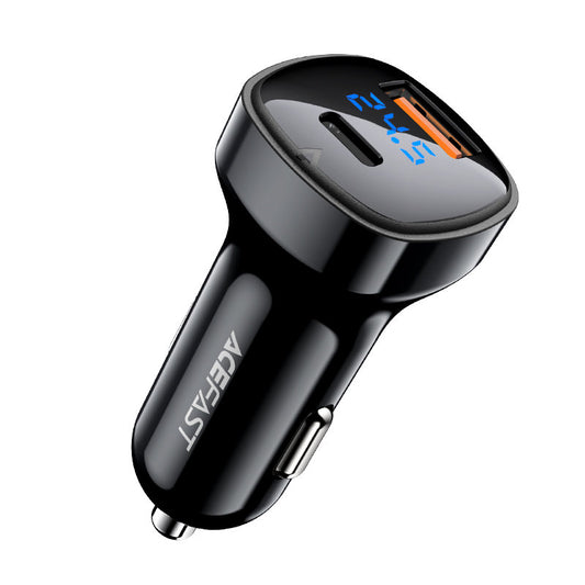 Autojen laturi Acefast B4, 66W, 3A, 1 x USB-A - 1 x USB-C, Musta
