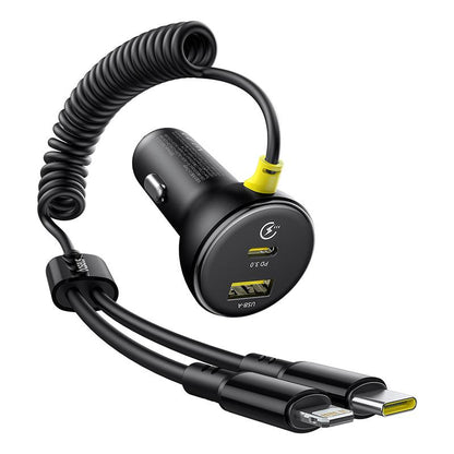 Autojen USB-C / Lightning Baseus Circular -laturi kaapelilla, 60W, 3A, 1 x USB-A - 1 x USB-C, Musta C00035902121-00