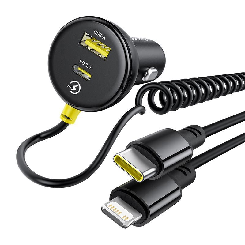 Autojen USB-C / Lightning Baseus Circular -laturi kaapelilla, 60W, 3A, 1 x USB-A - 1 x USB-C, Musta C00035902121-00