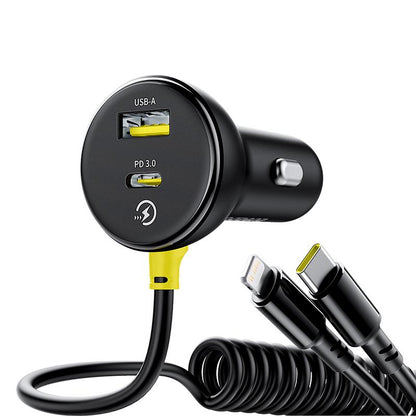 Autojen USB-C / Lightning Baseus Circular -laturi kaapelilla, 60W, 3A, 1 x USB-A - 1 x USB-C, Musta C00035902121-00