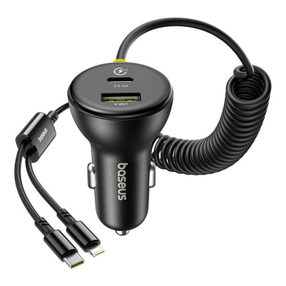 Autojen USB-C / Lightning Baseus Circular -laturi kaapelilla, 60W, 3A, 1 x USB-A - 1 x USB-C, Musta C00035902121-00
