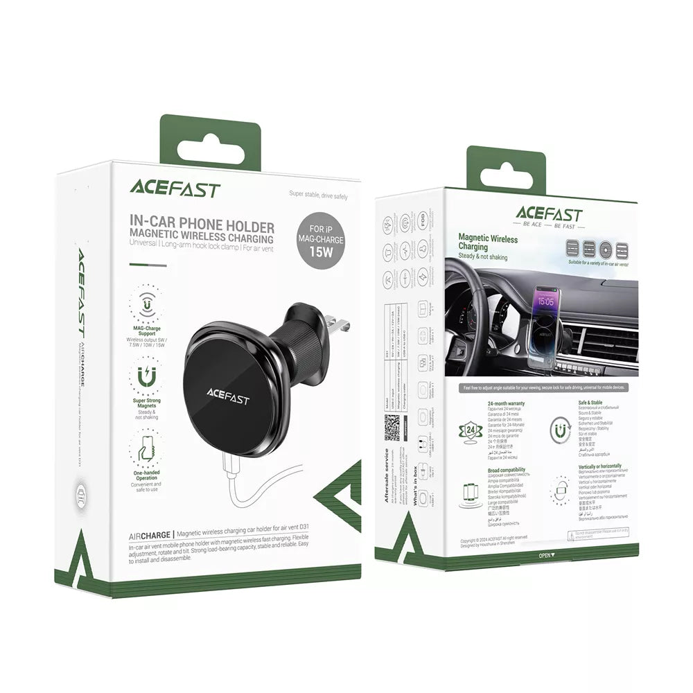 Langaton Autolaturi Acefast D31, 15W, 1.67A, Musta