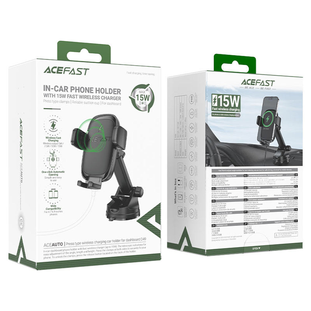 Langaton Autolaturi Acefast D49, 15W, 1.67A, Musta