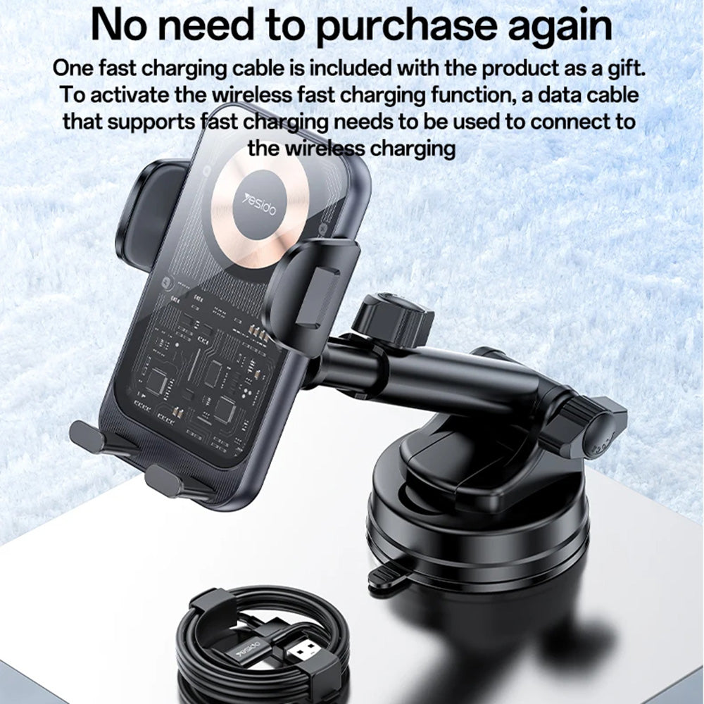 Yesido C307 Langaton Autolaturi, 15W, 1.67A, Musta