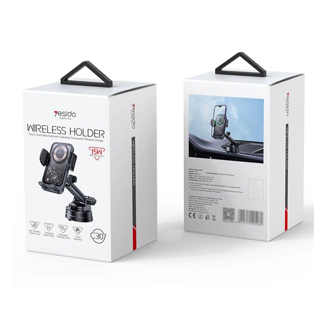 Yesido C307 Langaton Autolaturi, 15W, 1.67A, Musta