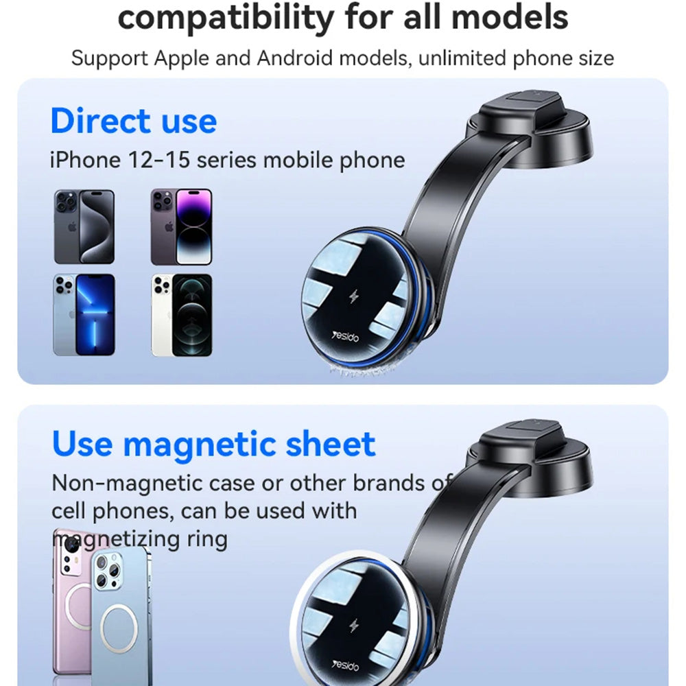 Yesido C311 Wireless Car Charger, 15W, 1.67A, Black