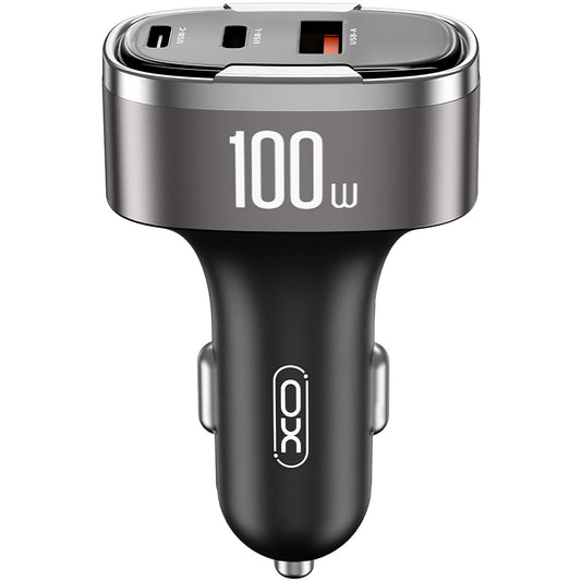 Autolaturi XO Design CC61, 100W, 3A, 1 x Lightning - 1 x USB-A - 1 x USB-C, Harmaa