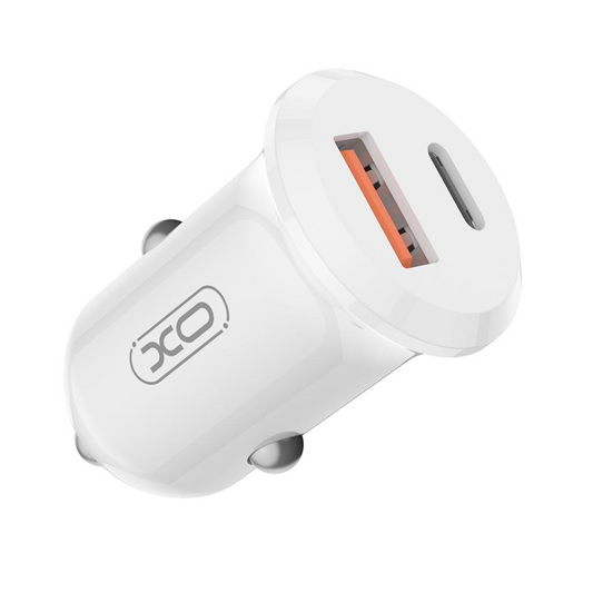 Autolaturi XO Design CC69, 30W, 3A, 1 x USB-A - 1 x USB-C, Valkoinen