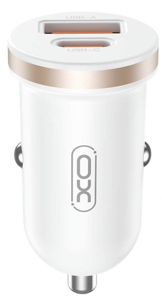 Autolaturi XO Design CC56, 30W, 3A, 1 x USB-A - 1 x USB-C, Valkoinen
