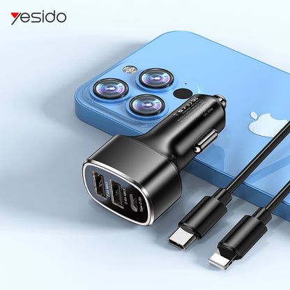 Autolaturi Yesido Y47, 49W, 3A, 2 x USB-A - 1 x USB-C, Musta