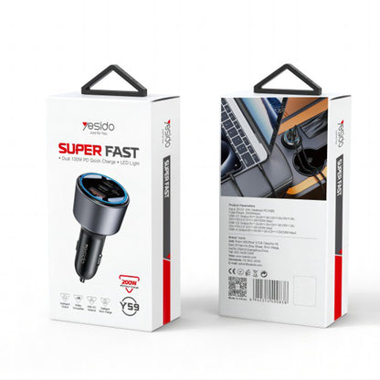 Autolaturi Yesido Y59, 200W, 5A, 1 x USB-A - 2 x USB-C, Musta