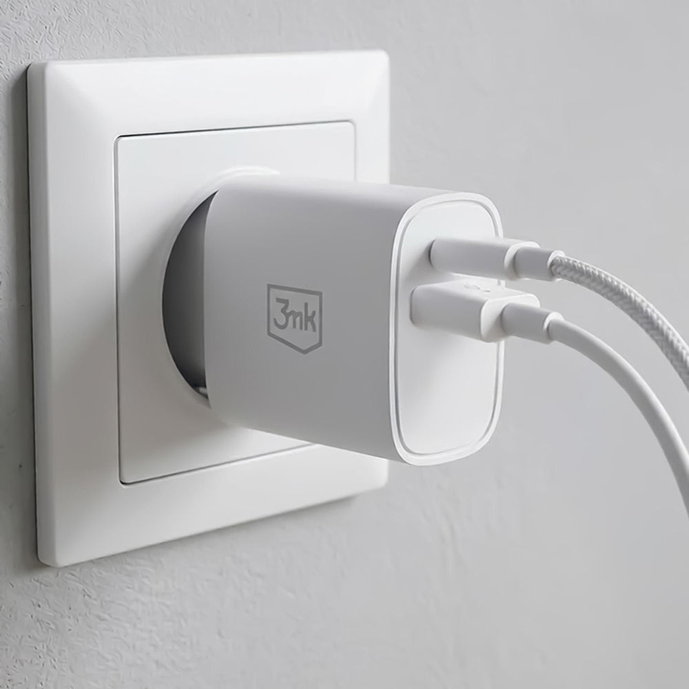 3MK FlowPower verkkolaturi, 25W, 1 x USB-A - 1 x USB-C, valkoinen