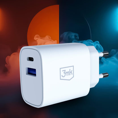 3MK FlowPower verkkolaturi, 25W, 1 x USB-A - 1 x USB-C, valkoinen