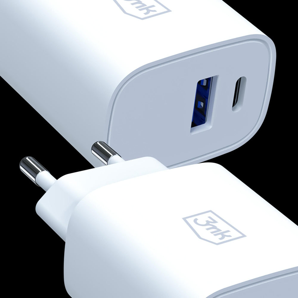 3MK FlowPower verkkolaturi, 25W, 1 x USB-A - 1 x USB-C, valkoinen