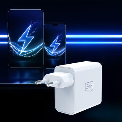 Verkkolaturi 3MK FlowPower, 45W, 1 x USB-A - 1 x USB-C, Valkoinen