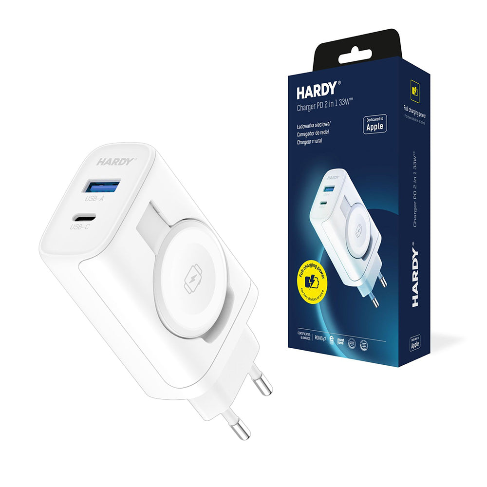 Verkkolaturi 3MK Hardy 2in1, 33W, 3A, 1 x USB-A - 1 x USB-C, Valkoinen