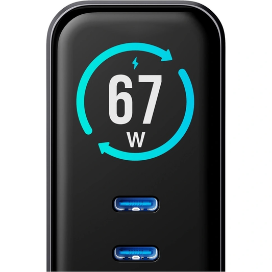 Verkkolaturi 3MK InCharge Lumin Display, 67W, 5A, 1 x USB-A - 2 x USB-C, Musta